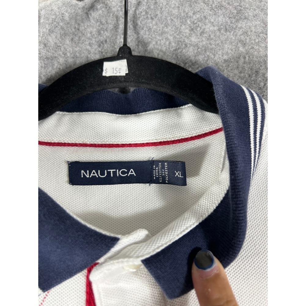 Nautica Polo Shirt Mens XL White Coast Classic Argyle Graphic Embroidered Logo - Picture 8 of 12